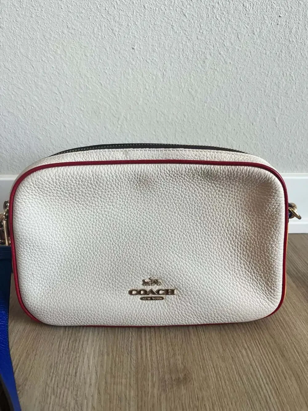 Coach, Color Block Pebble Leather, 2 Zipper Crossbody,Neutral,Gold,Luxury,Travel